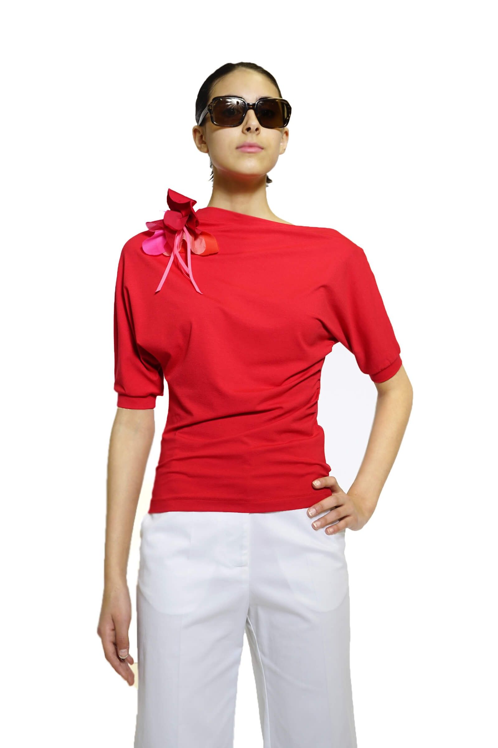 Red asymmetrical blouse