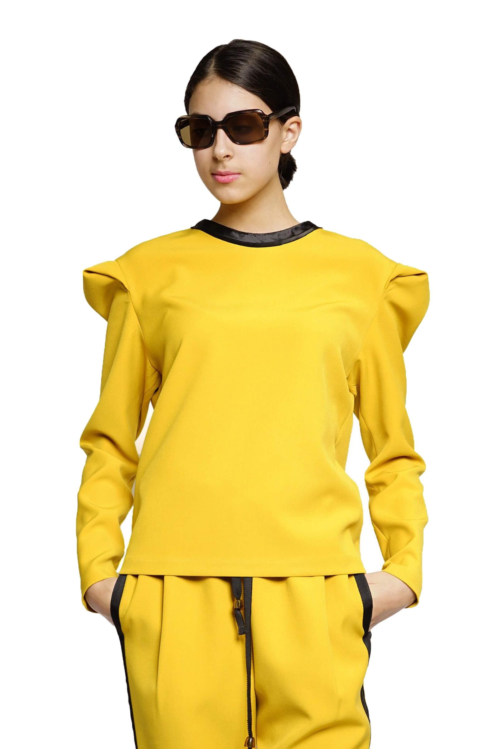 Mustard top with pleat on...