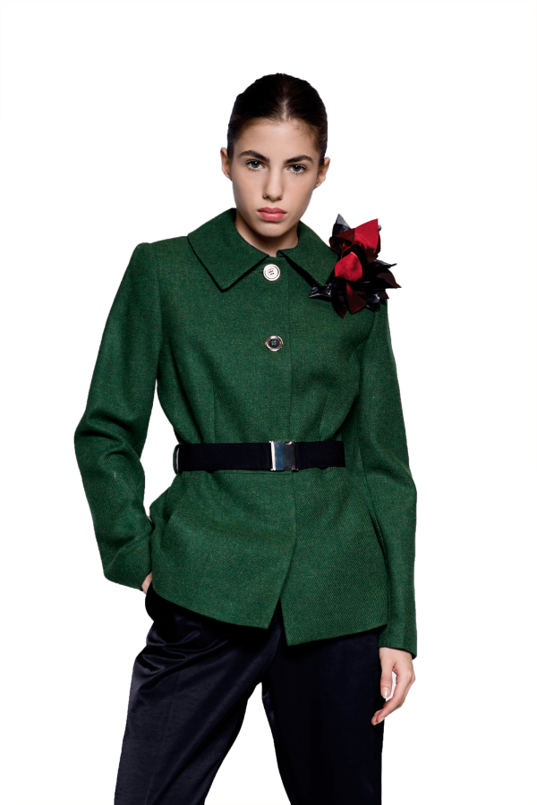 Green jacket with an flower applied