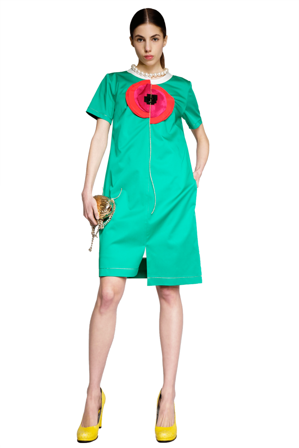 Asymmetrical green poppy dress