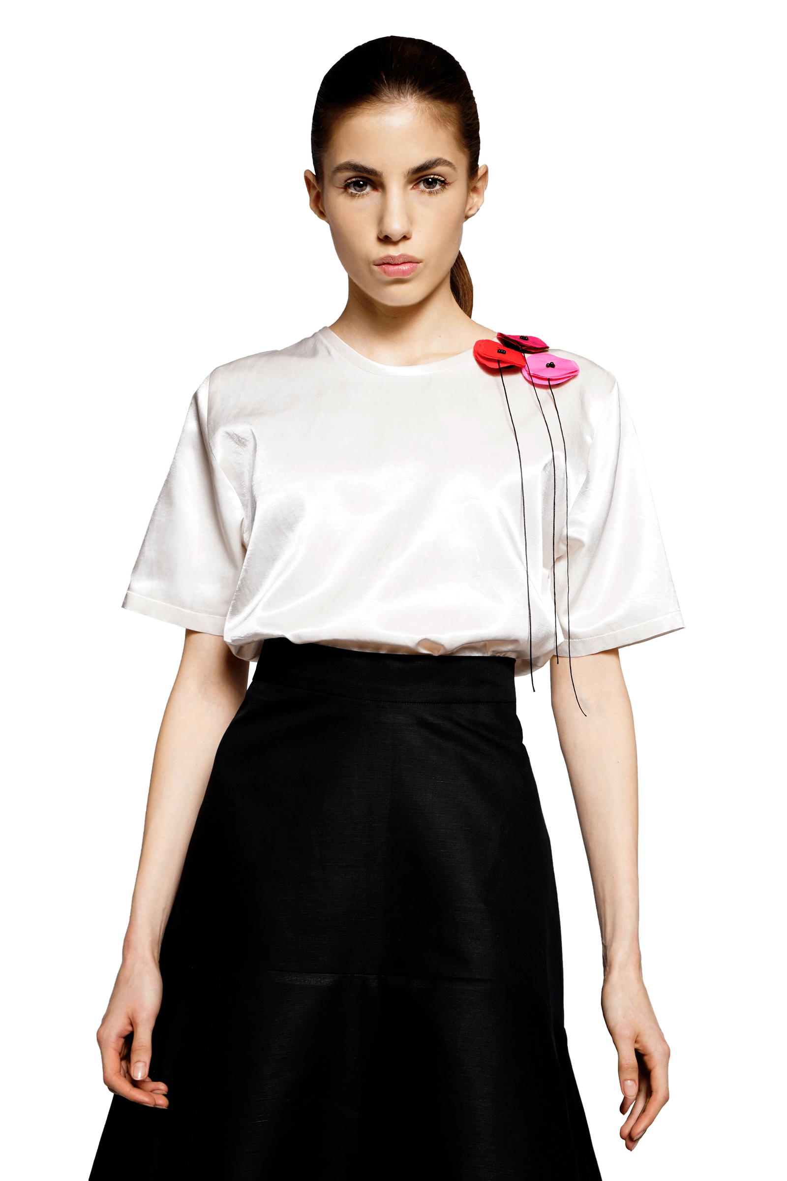 Satin white top with poppies