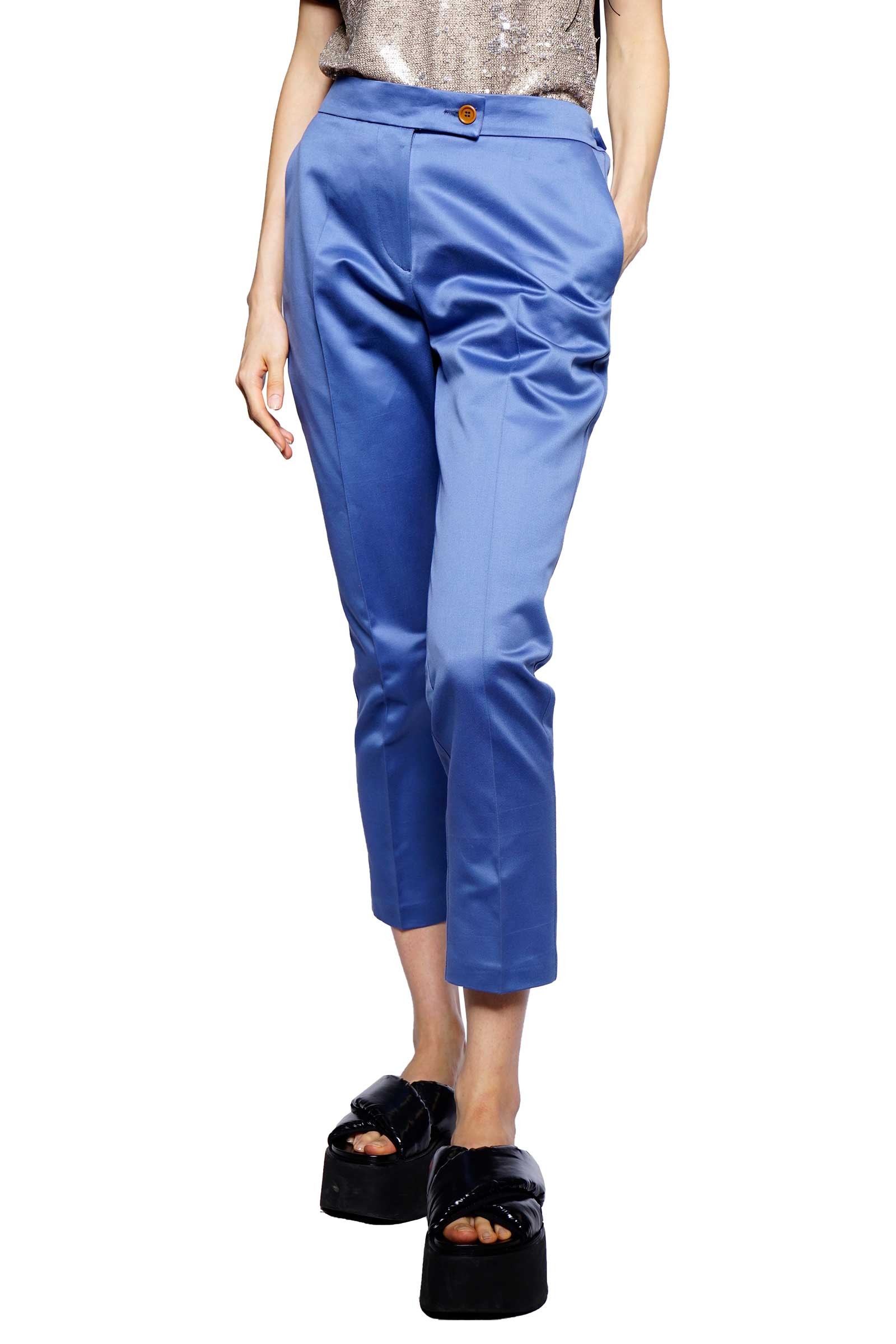 Blue satin trousers