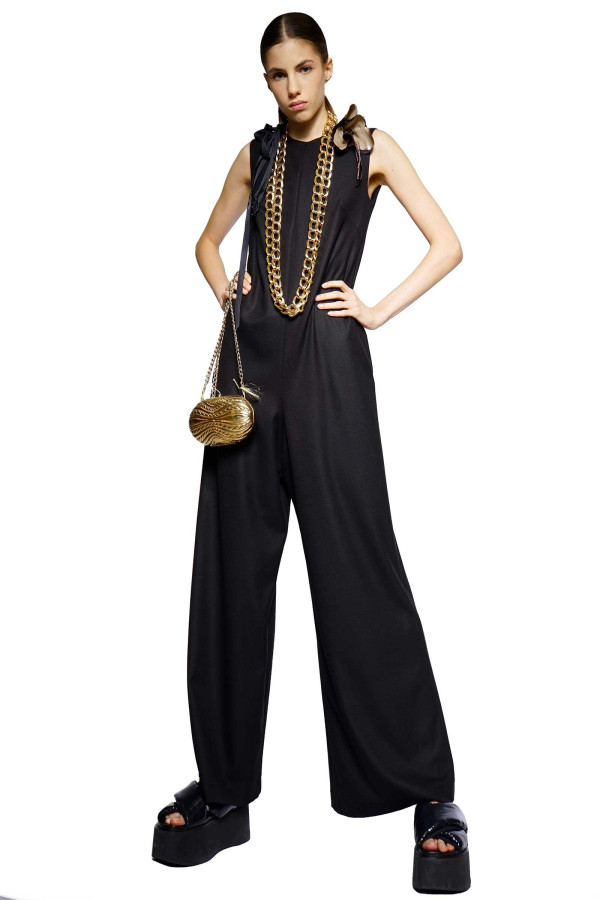 Black flared jumpsuit with cutout