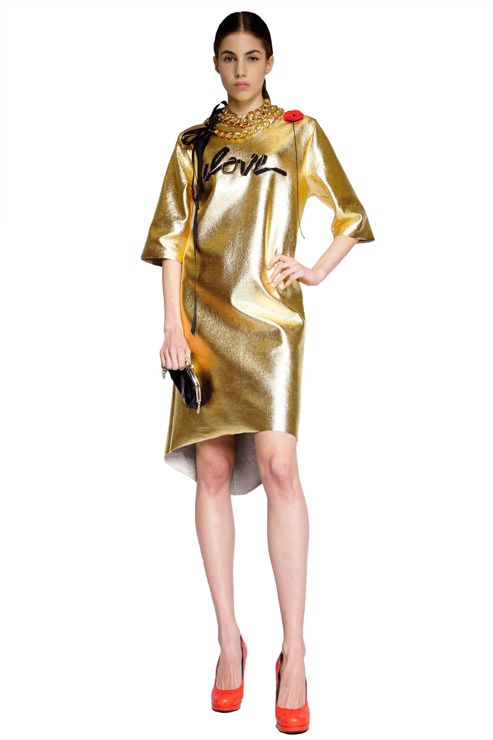 "LOVE" gold midi dress