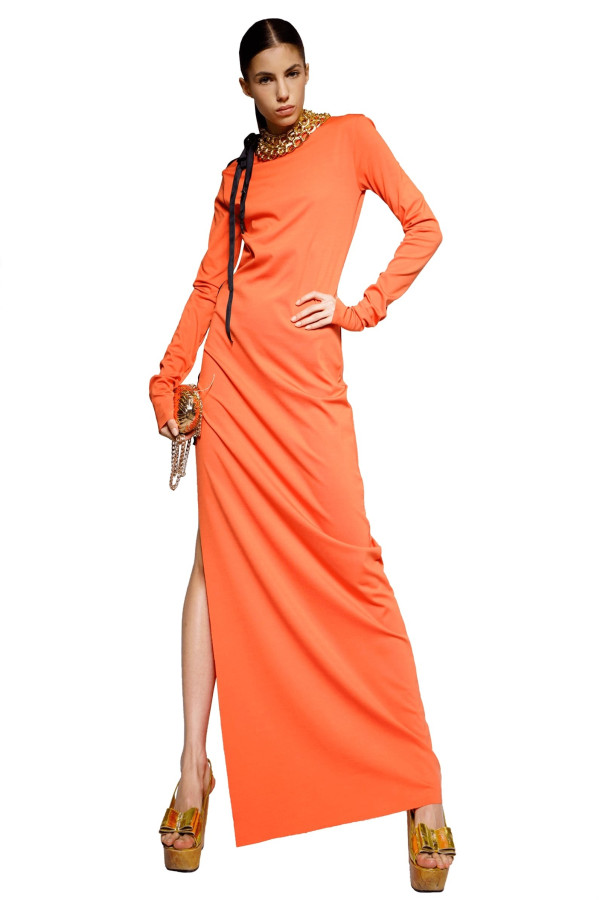 Orange flared dress with heart cutout