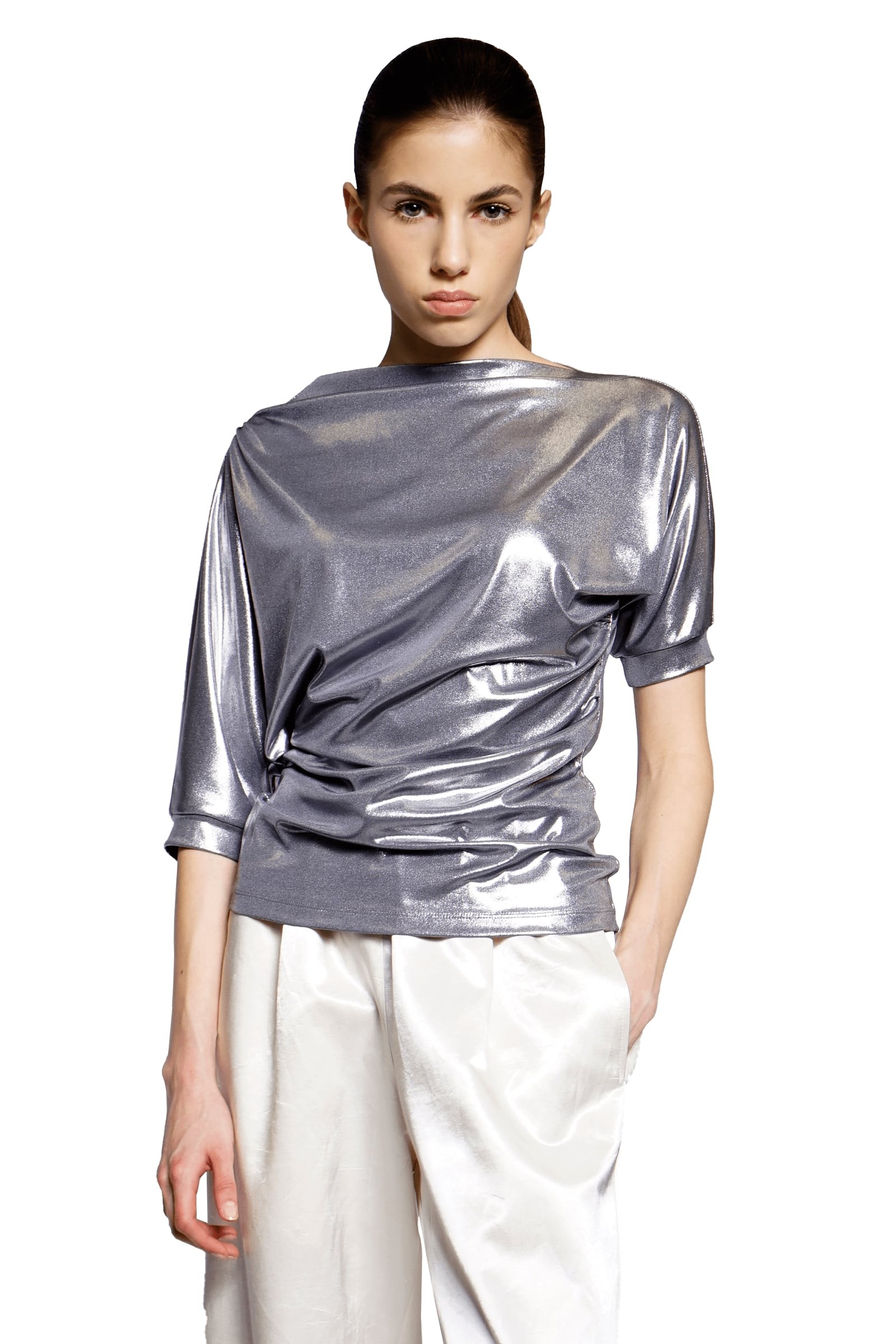 Asymmetrical silver blouse