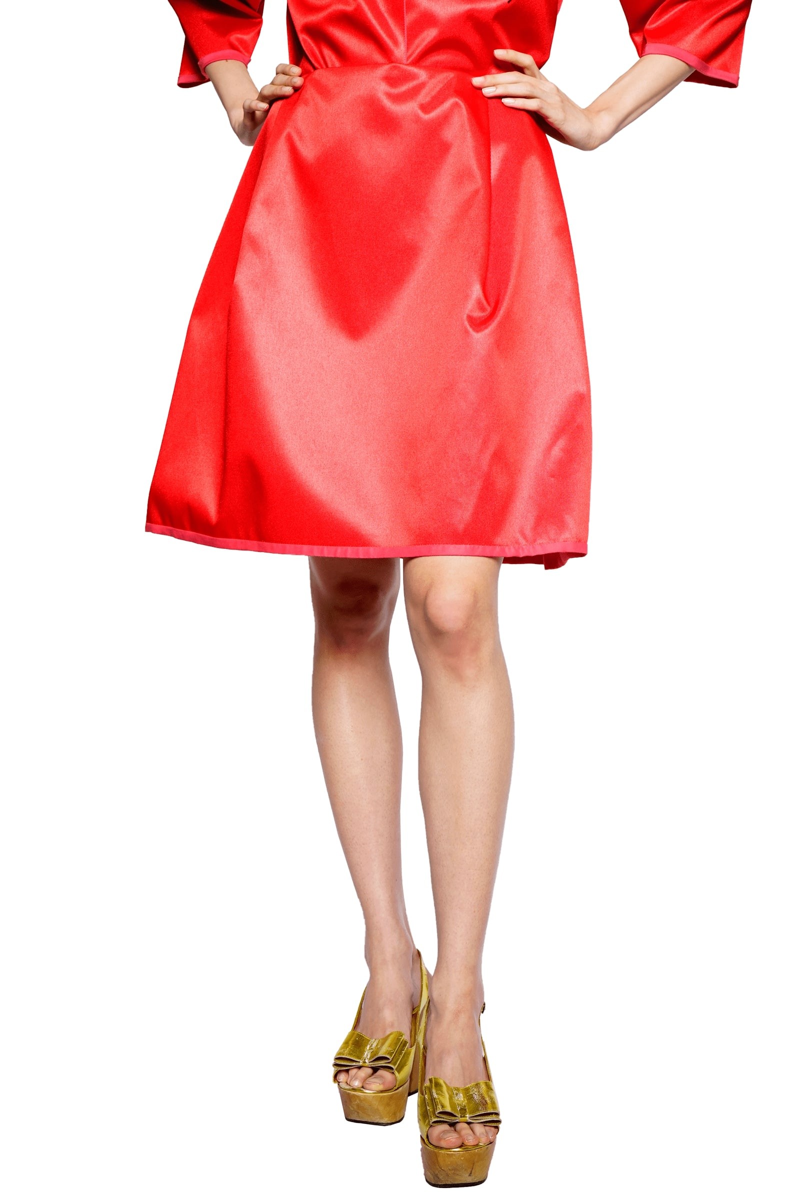 Flared red satin skirt
