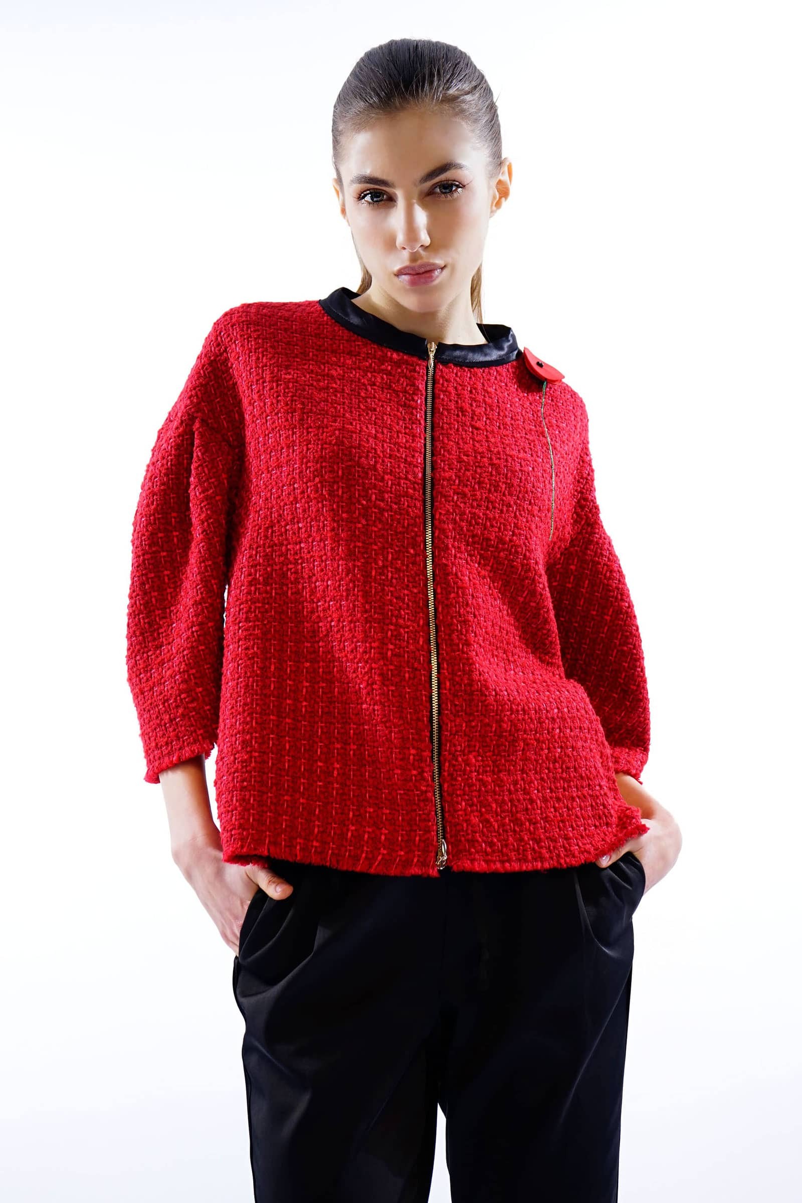Red knitted jacket