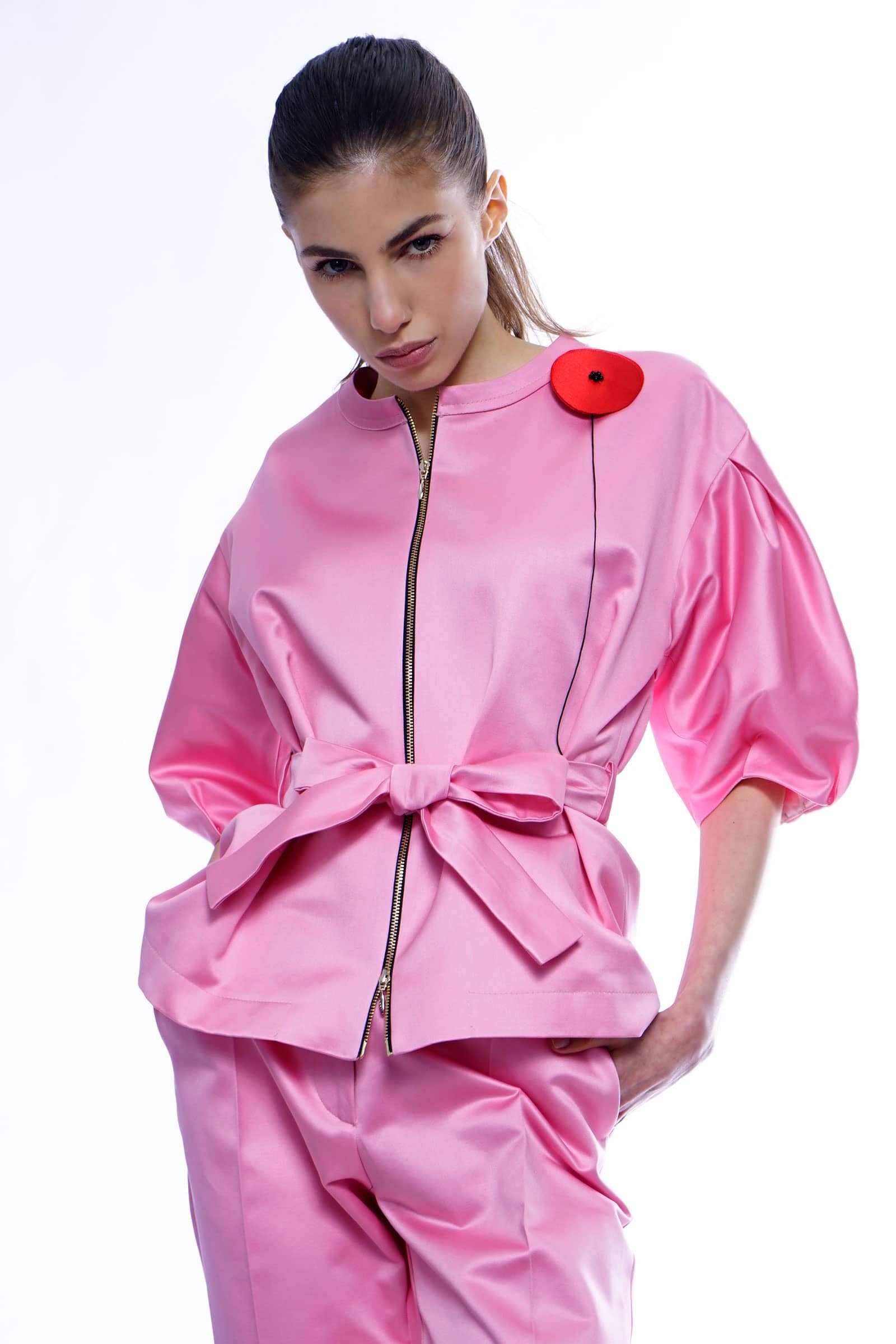 Pink jacket with puff sleeves