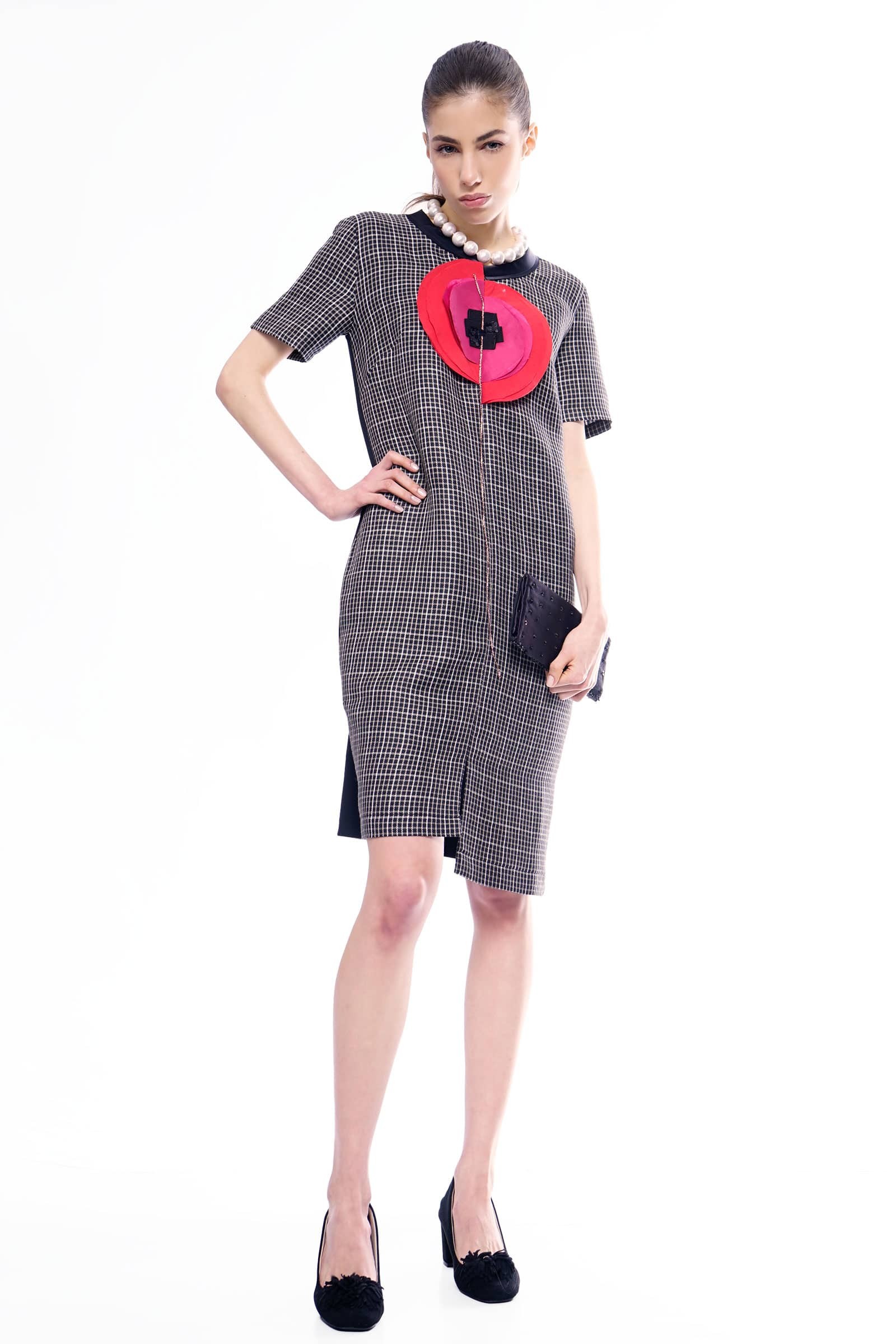 Asymmetric plaid poppy dress