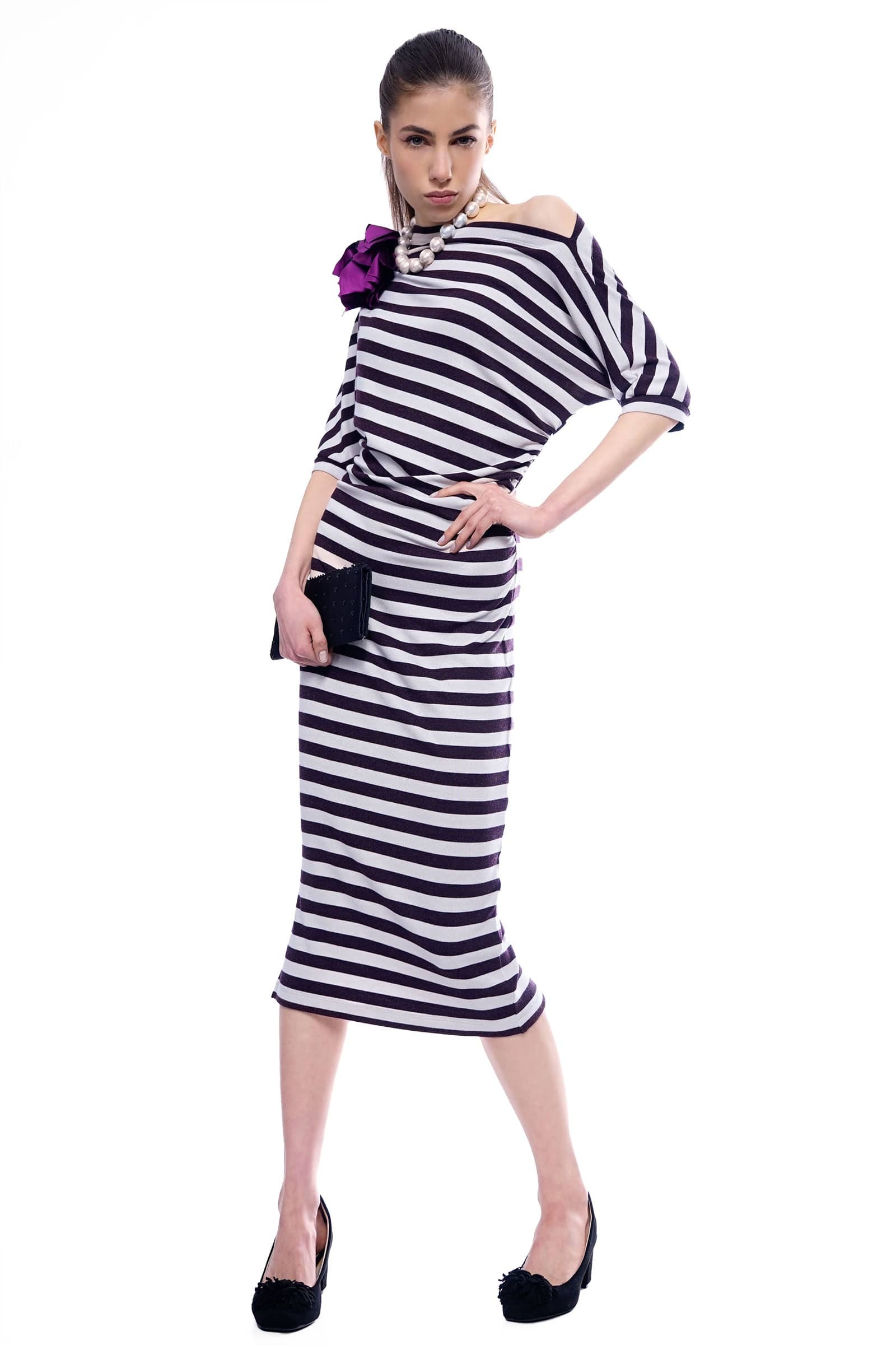 Asymmetric striped dress