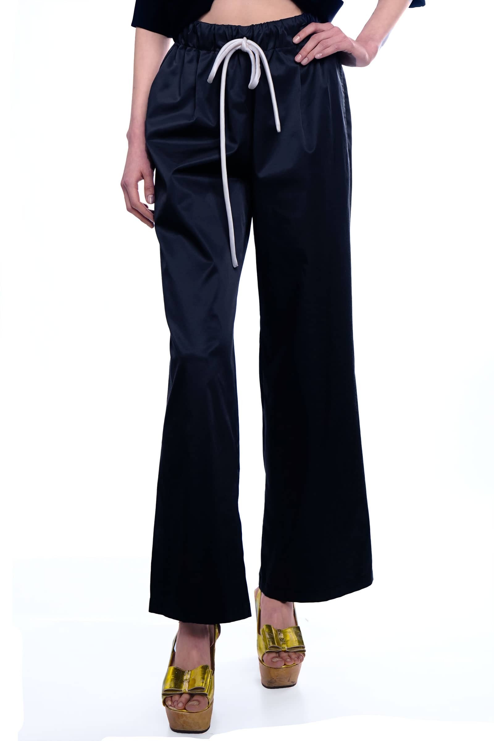 Wide black pants with white...