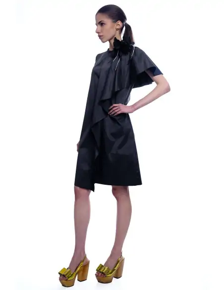 Black asymmetric ruffle dress