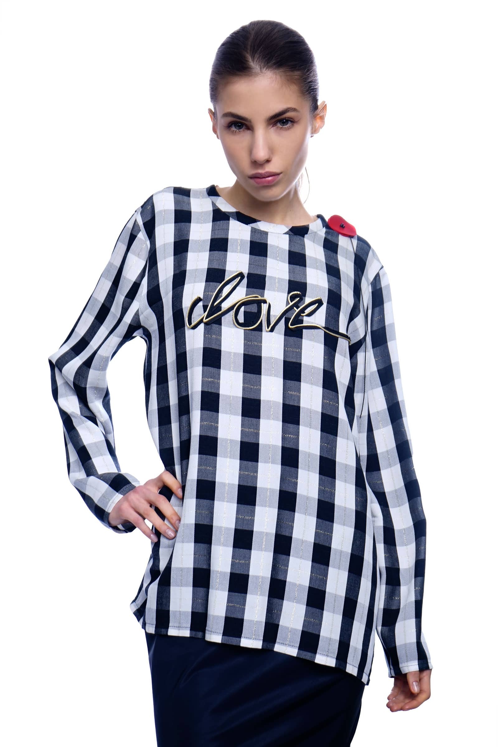 Checked "LOVE" blouse