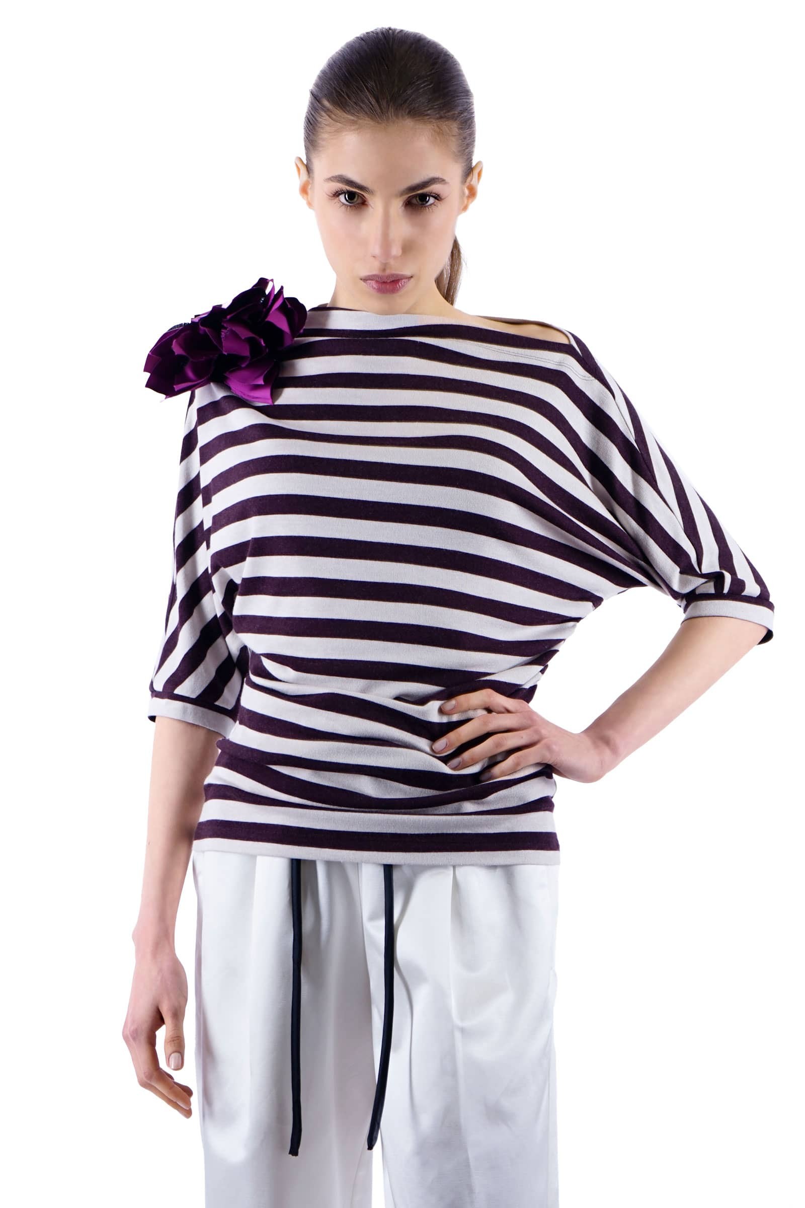 Asymmetric striped blouse