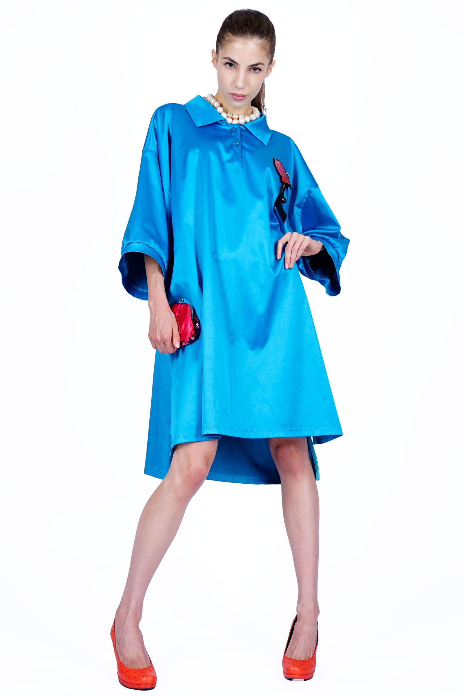 Blue poppy polo dress
